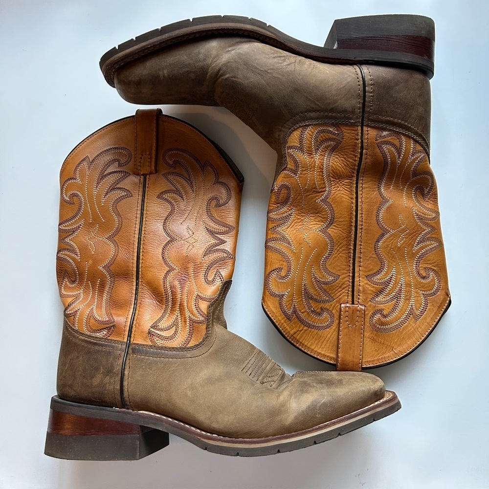 Dan Post Mens Cowboy Boots Brown Tan Leather Western‎ Square Toe 10.5D